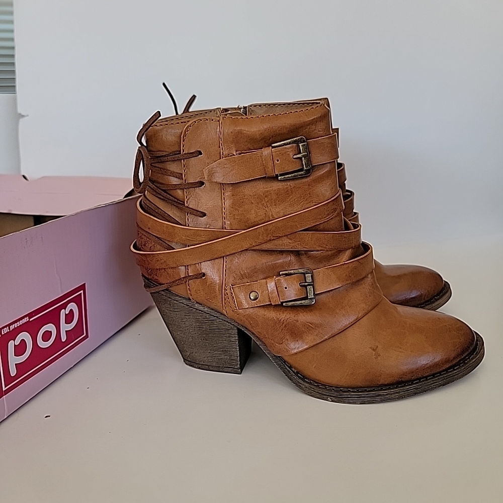 Pop Women's Brown Strappy Ankle Boots